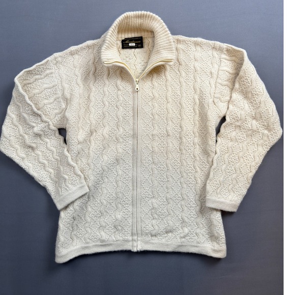 Montana Alpaca Wool Cable Knit Full‎ Zip Cardigan Sweater Jacket Medium - Picture 1 of 4